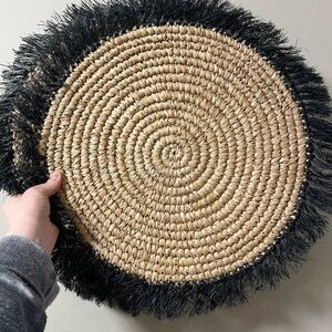 Round Woven Placemat with Black Fringe